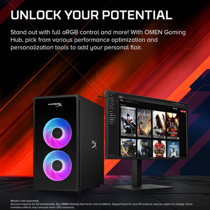 HyperX OMEN 35L Gaming Desktop GT18-0732t PC, Windows 11 Home, Intel® Core™ Ultra 7, 32GB RAM, 2TB SSD, NVIDIA® GeForce RTX™ 5080, Shadow black metal