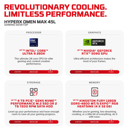HyperX OMEN MAX 45L Gaming Desktop GT24-0963t PC, Windows 11 Home, Intel® Core™ Ultra 9, 64GB RAM, 2TB SSD, NVIDIA® GeForce RTX™ 5090, Shadow black glass