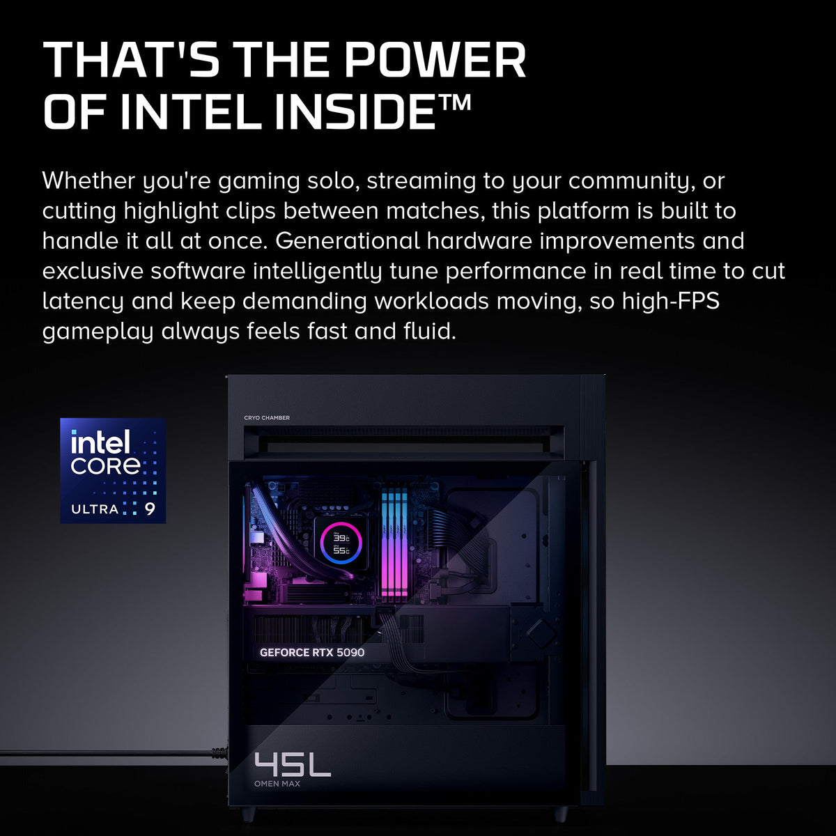 HyperX OMEN MAX 45L Gaming Desktop GT24-0963t PC, Windows 11 Home, Intel® Core™ Ultra 9, 64GB RAM, 2TB SSD, NVIDIA® GeForce RTX™ 5090, Shadow black glass
